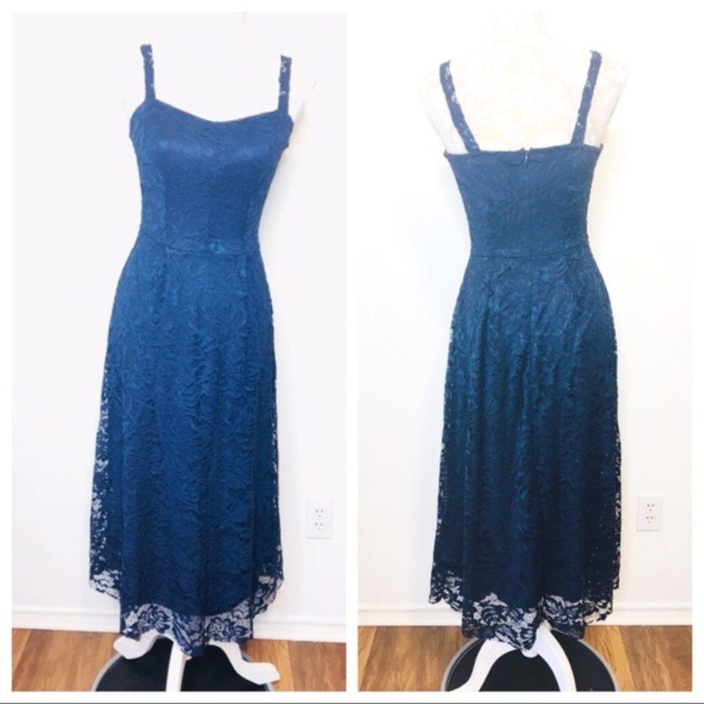 Fraiche by J Lace Midi Dress MEDIUM Navy Blue